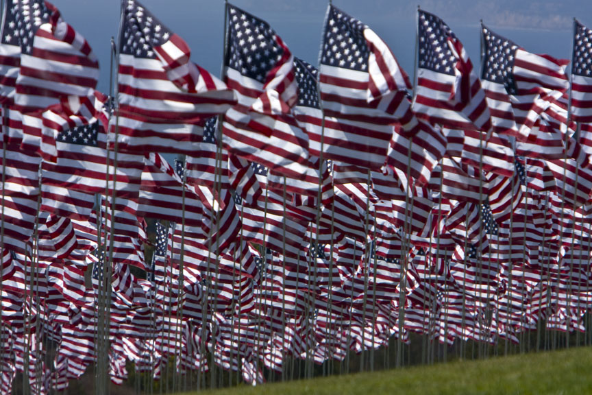 One flag for each that died, The 911 memorial at Pepperdine a fraction of our military loss.